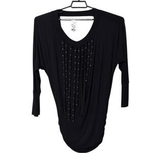 S-12 women’s size small black short mini dress scoop back studded silver tassels